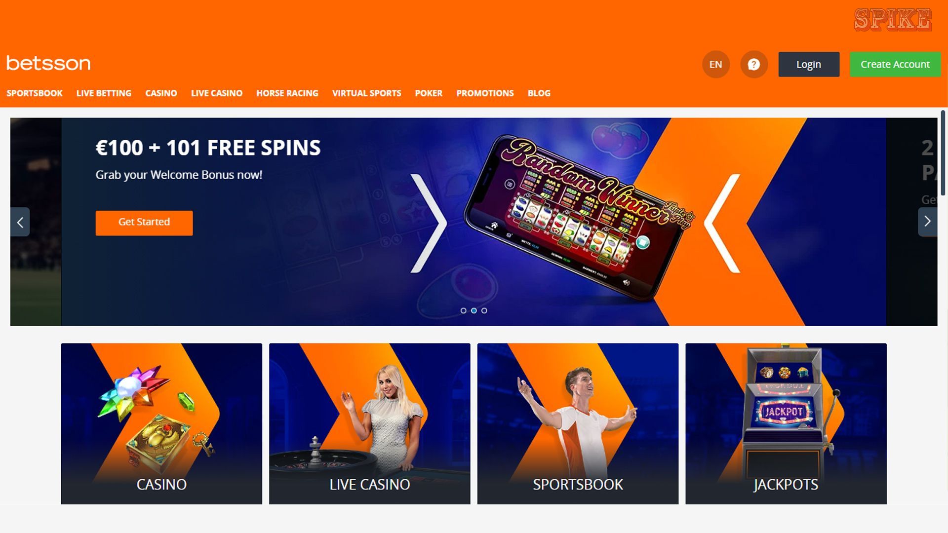 Betsson Casino Homepage Screen