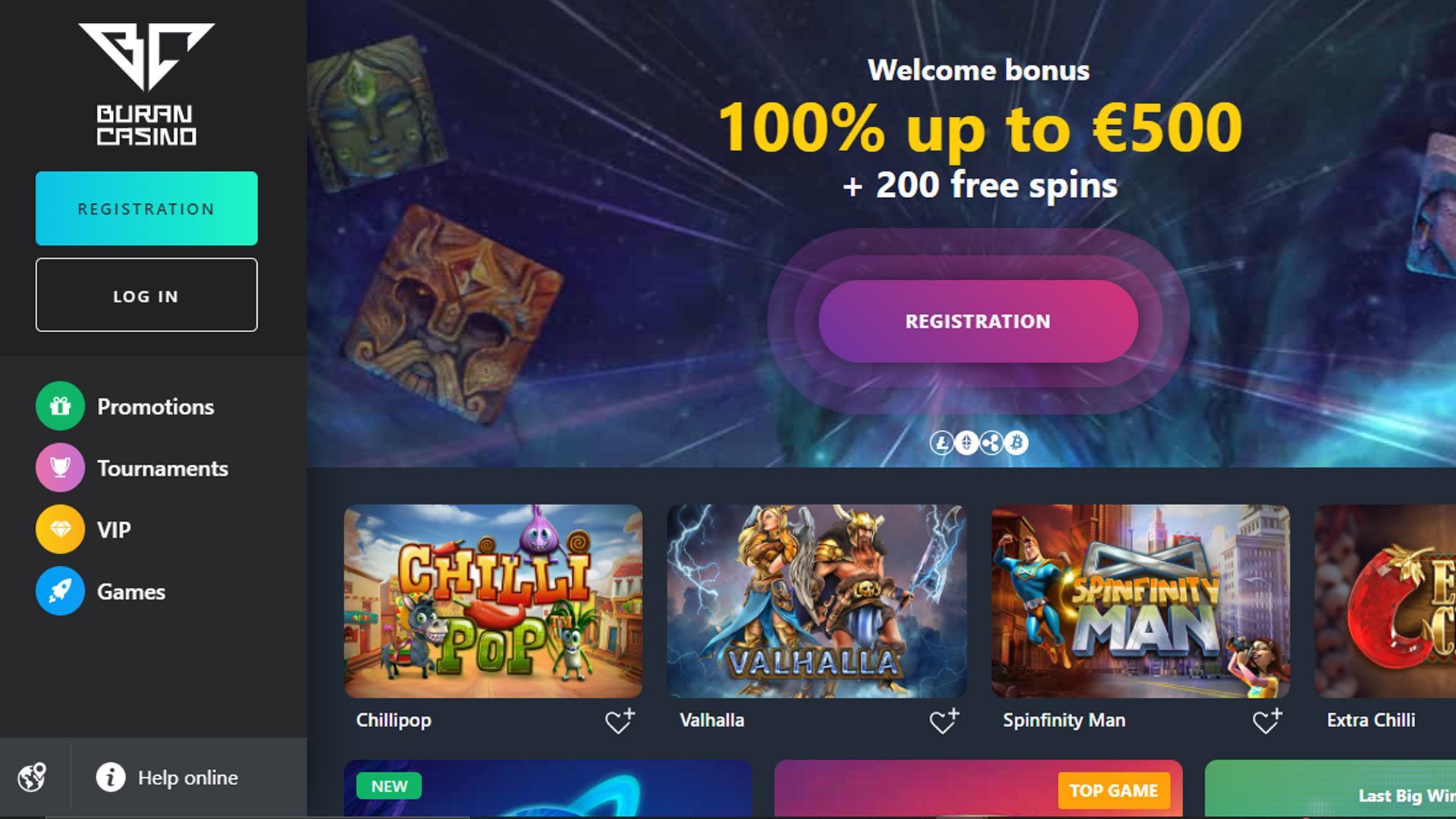 Buran Casino Homepage Shot